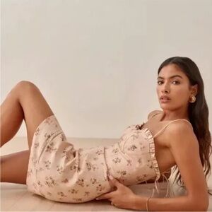 Reformation Andie Linen Blush Pink Floral Mini Spaghetti Strap Dress SZ 8